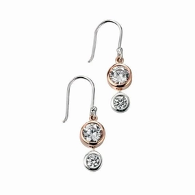 Elements Rose Gold Plated Double CZ Drop Earrings E4917C