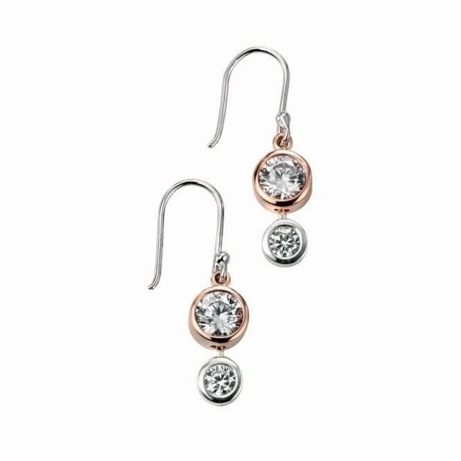Elements Rose Gold Plated Double CZ Drop Earrings E4917C