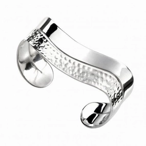 Elements Silver Curved Hammered & Polished Bangle B4907