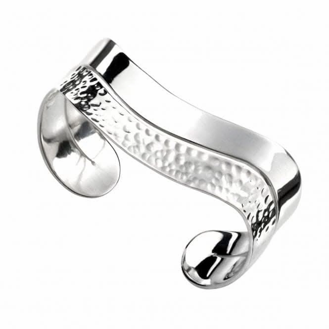 Elements Silver Curved Hammered & Polished Bangle B4907