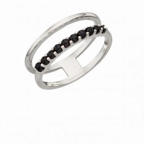 Elements Silver Double Bar With Black Agate Ring R3580B