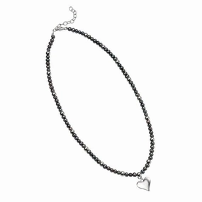 Elements Silver Grey Pearl Necklace With Silver Beads And Heart Pendant N3164BZ366