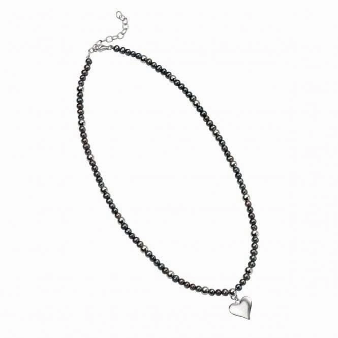 Elements Silver Grey Pearl Necklace With Silver Beads And Heart Pendant N3164BZ366