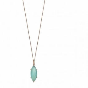 Elements Silver Marquise Cab Aqua Chalcedony Rose Gold Plate Pendant P4690T