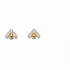 Elements Silver Mixed Yellow Plate And Plain Silver Bug Earrings E5682
