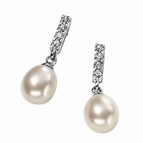 Elements Silver White Pearl Drop Earrings E3385WZ364