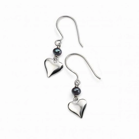 Elements Sterling Silver Black Freshwater Pearl Heart Drop Earrings E3981B