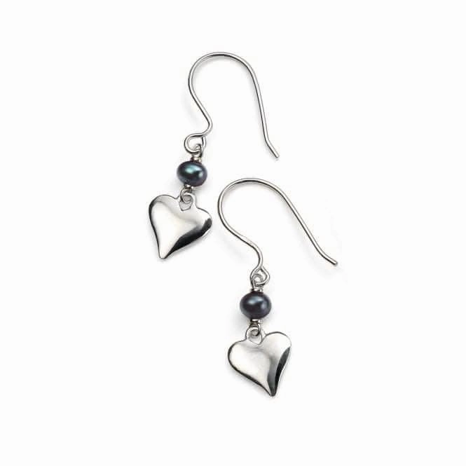 Elements Sterling Silver Black Freshwater Pearl Heart Drop Earrings E3981B