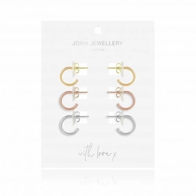 Ella Flat Gold Silver And Rose Gold Earrings 4474
