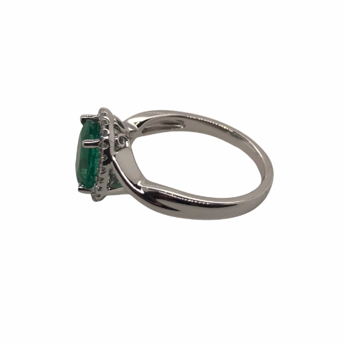 Emerald Oval Halo Platinum Ring