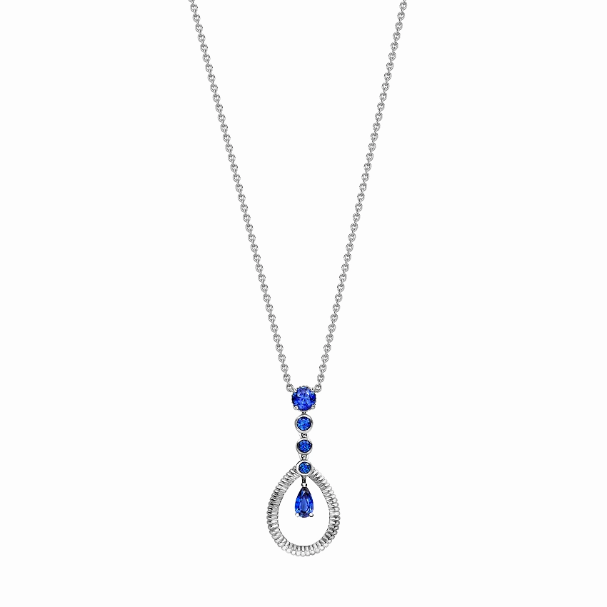 Faberge Colours of Love 18ct White Gold Sapphire Fluted Teardrop Pendant