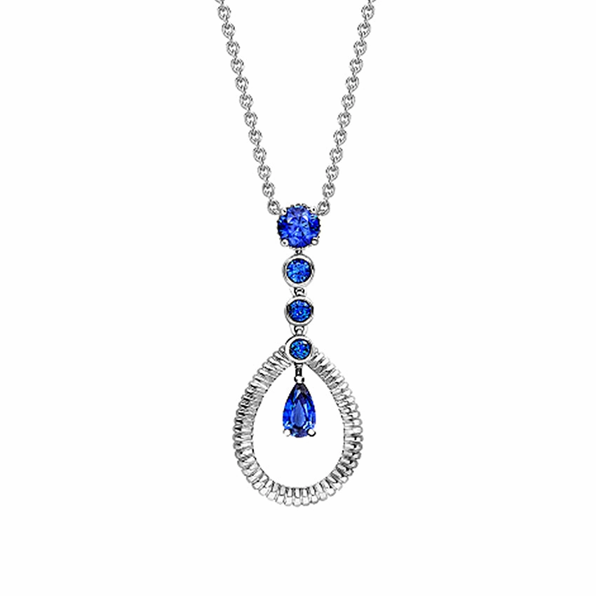 Faberge Colours of Love 18ct White Gold Sapphire Fluted Teardrop Pendant