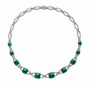 Faberge Colours of Love Empress 18ct White Gold 54.23ct Sugarloaf Emerald Diamond Necklace
