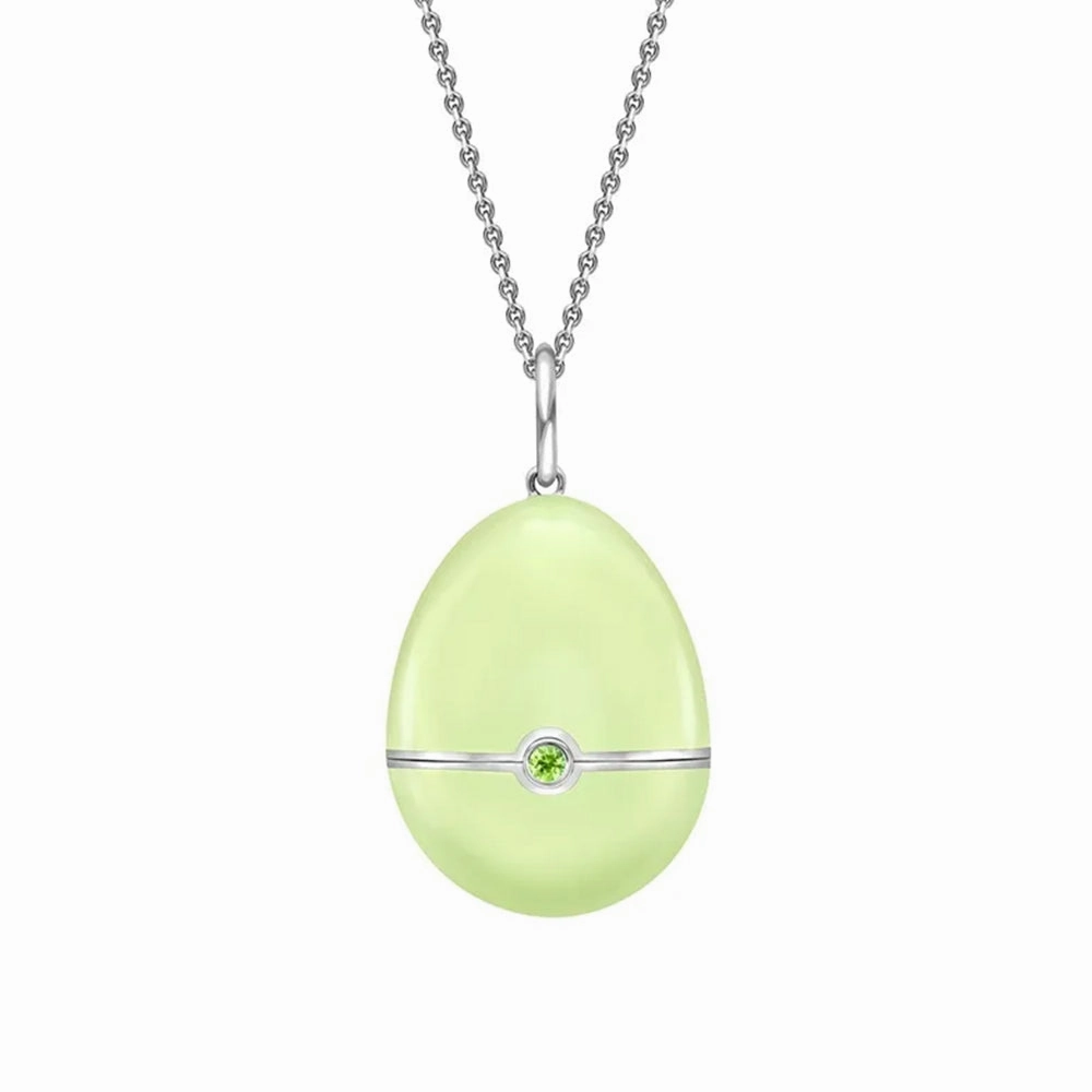 Faberge Essence 18ct White and Yellow Gold Sapphire Green Lacquer Teddy Surprise Locket