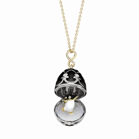 Faberge Heritage White and Yellow Gold Black Enamel Locket with Penguin Surprise