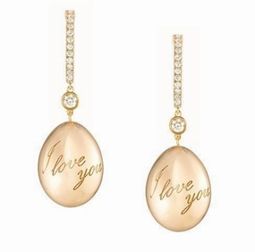 Faberge Imperial 18ct Yellow Gold Diamond Simple I Love You Earrings