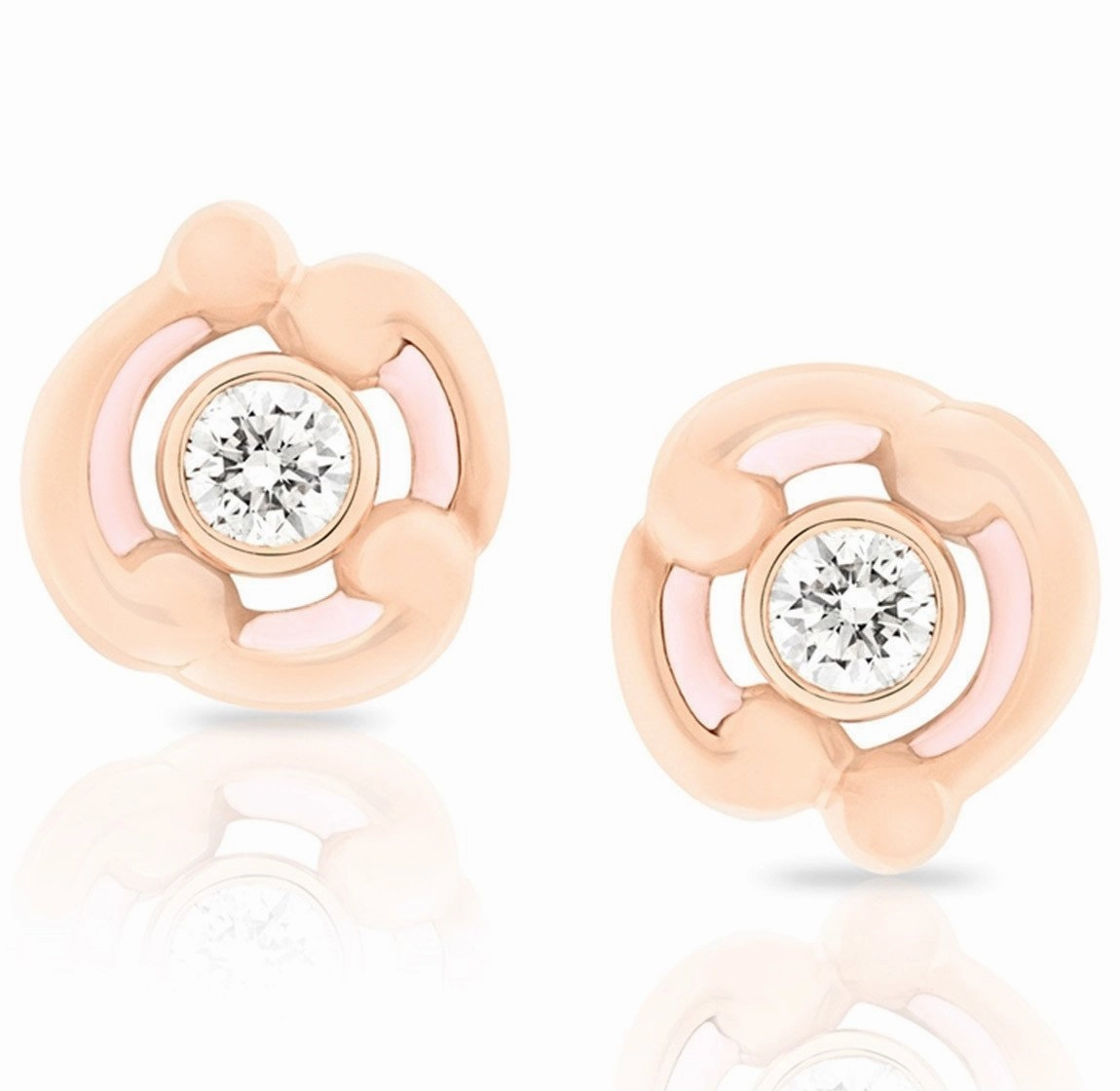 Faberge Rococo 18ct Rose Gold Diamond Pink Enamel Earrings D