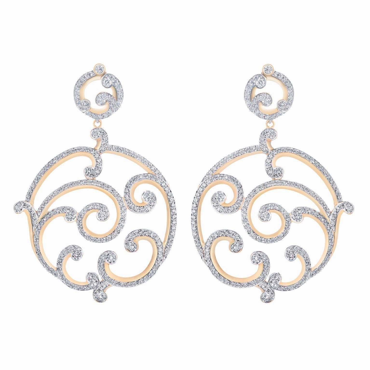 Faberge Rococo 18ct Rose Gold Pave Diamond Grand Earrings
