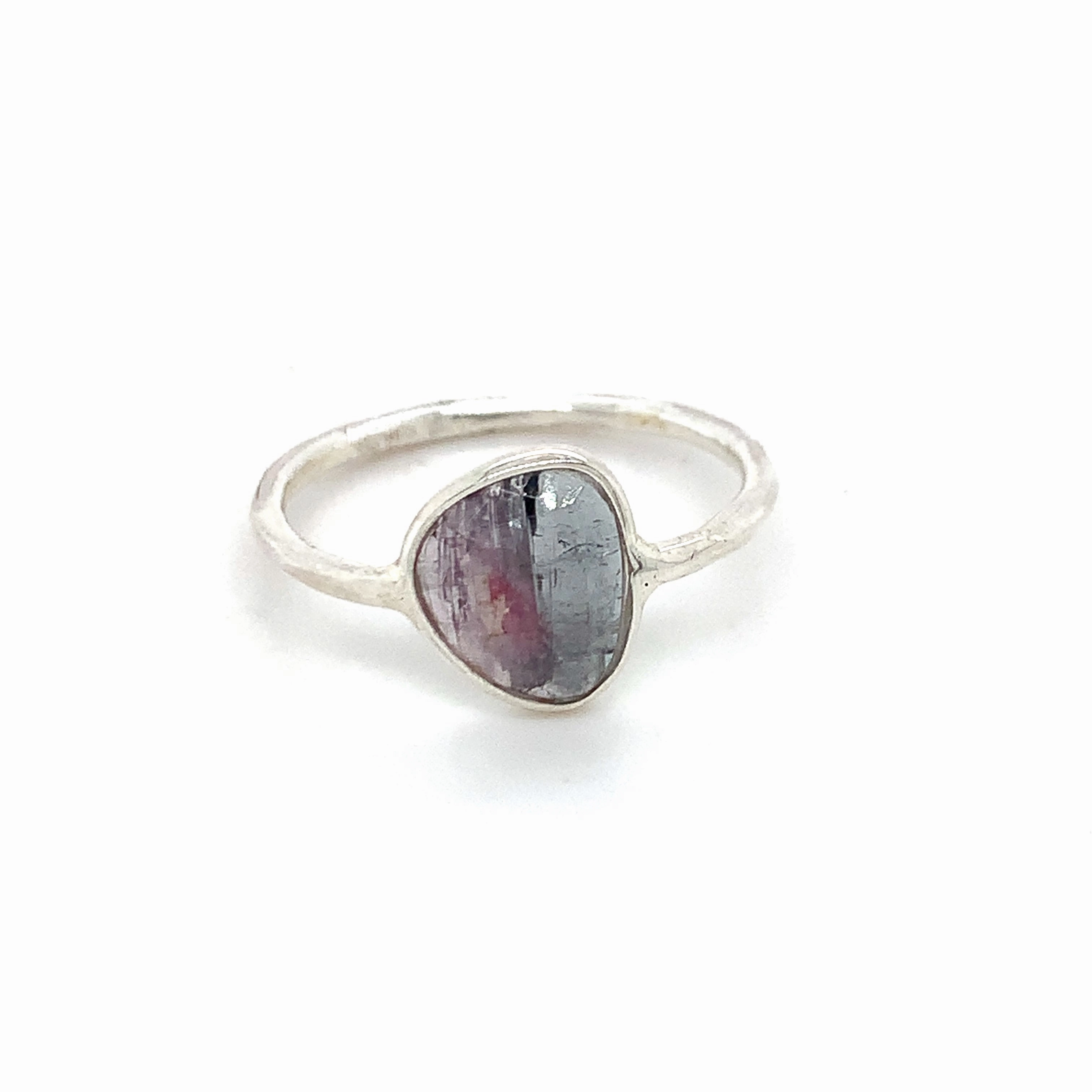 Flat Semi-Precious Tourmaline Silver Ring