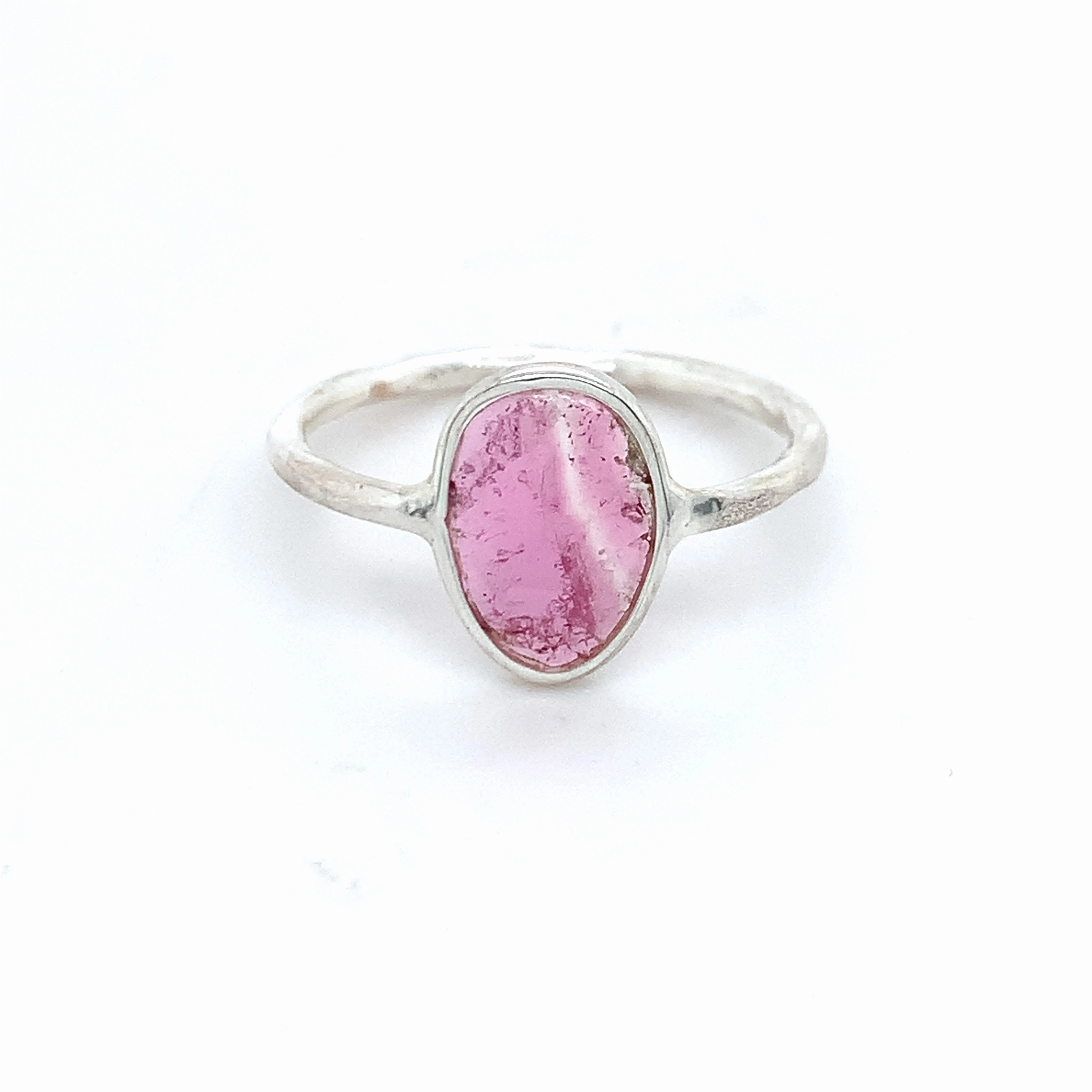 Flat Semi-Precious Tourmaline Silver Ring