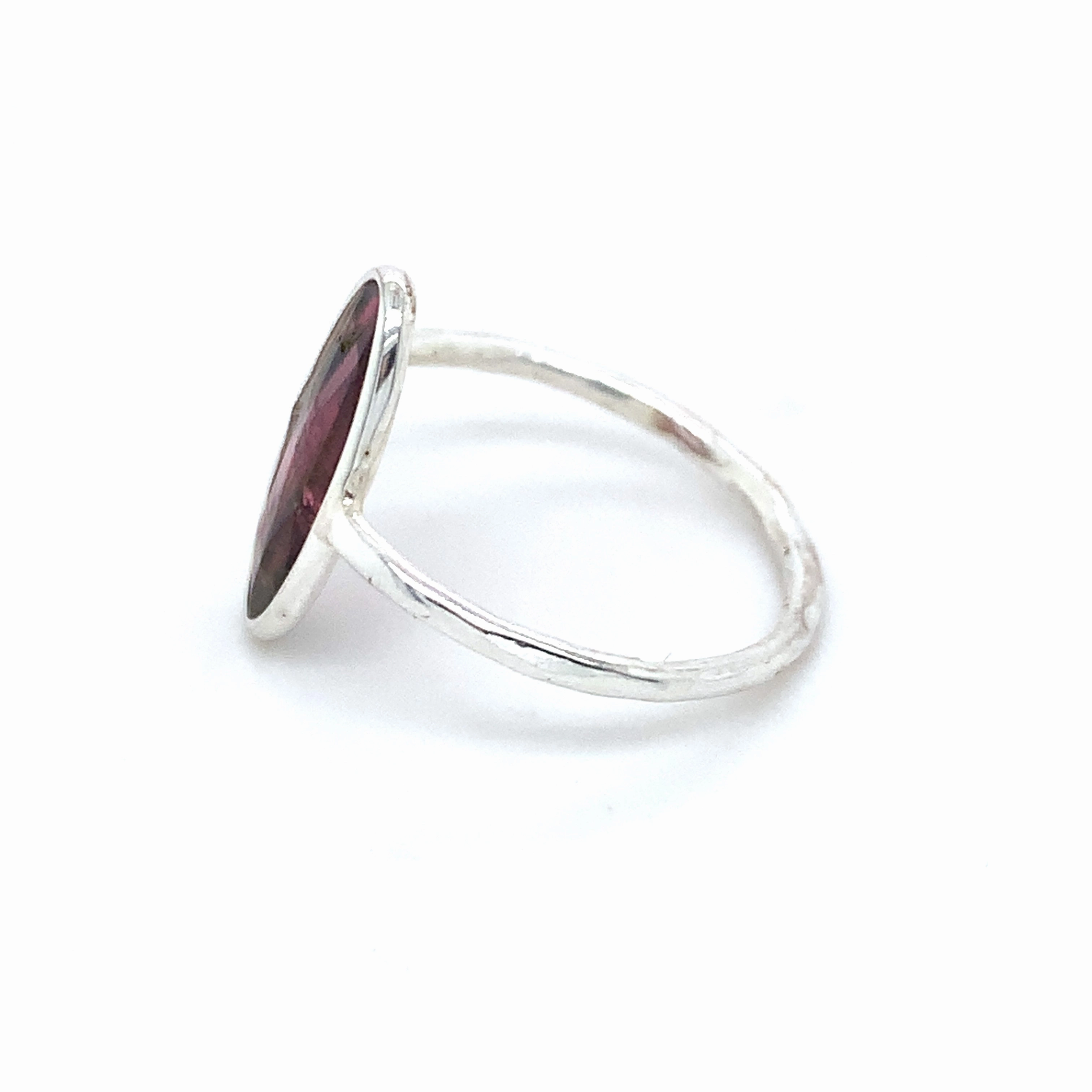 Flat Semi-Precious Tourmaline Silver Ring