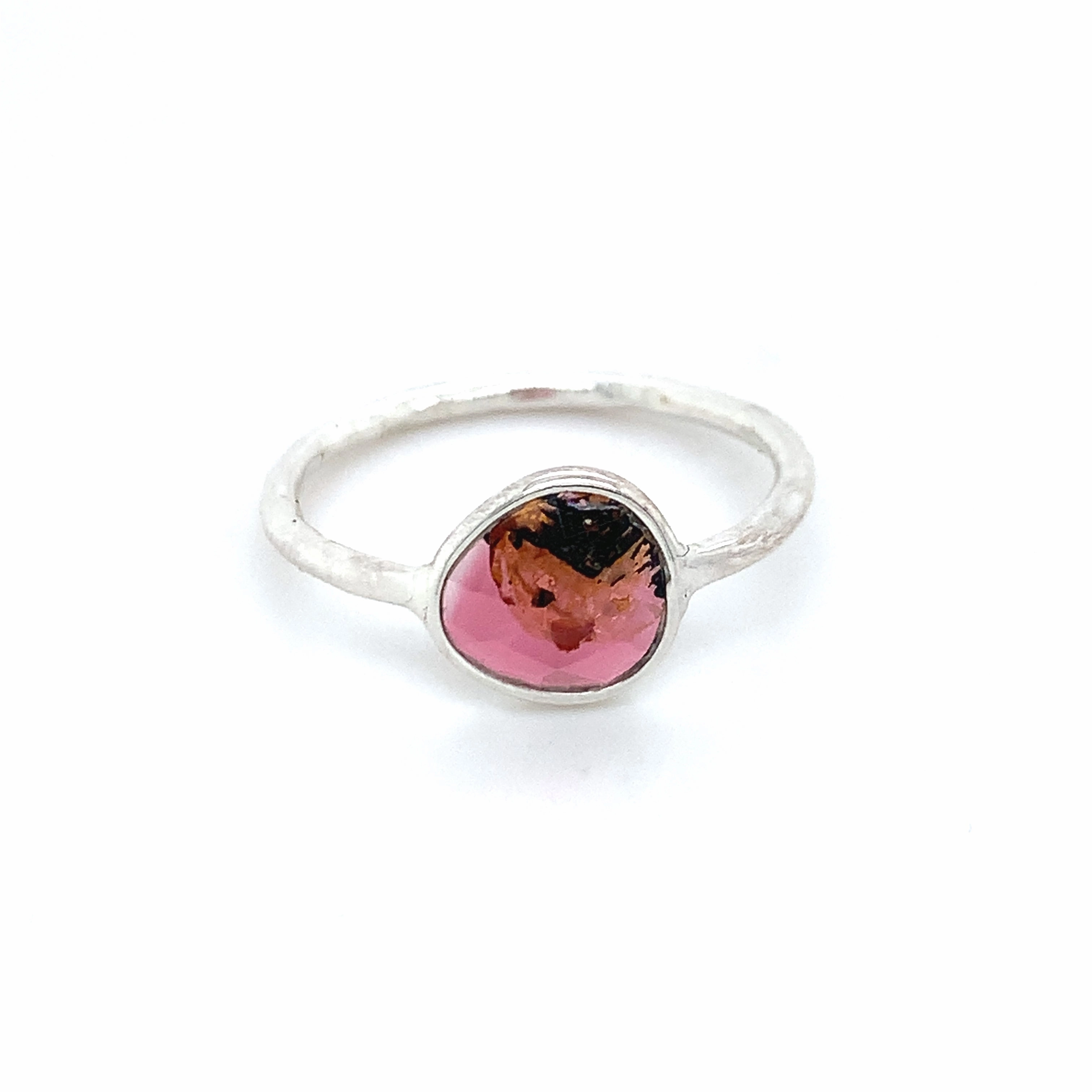 Flat Semi-Precious Tourmaline Silver Ring