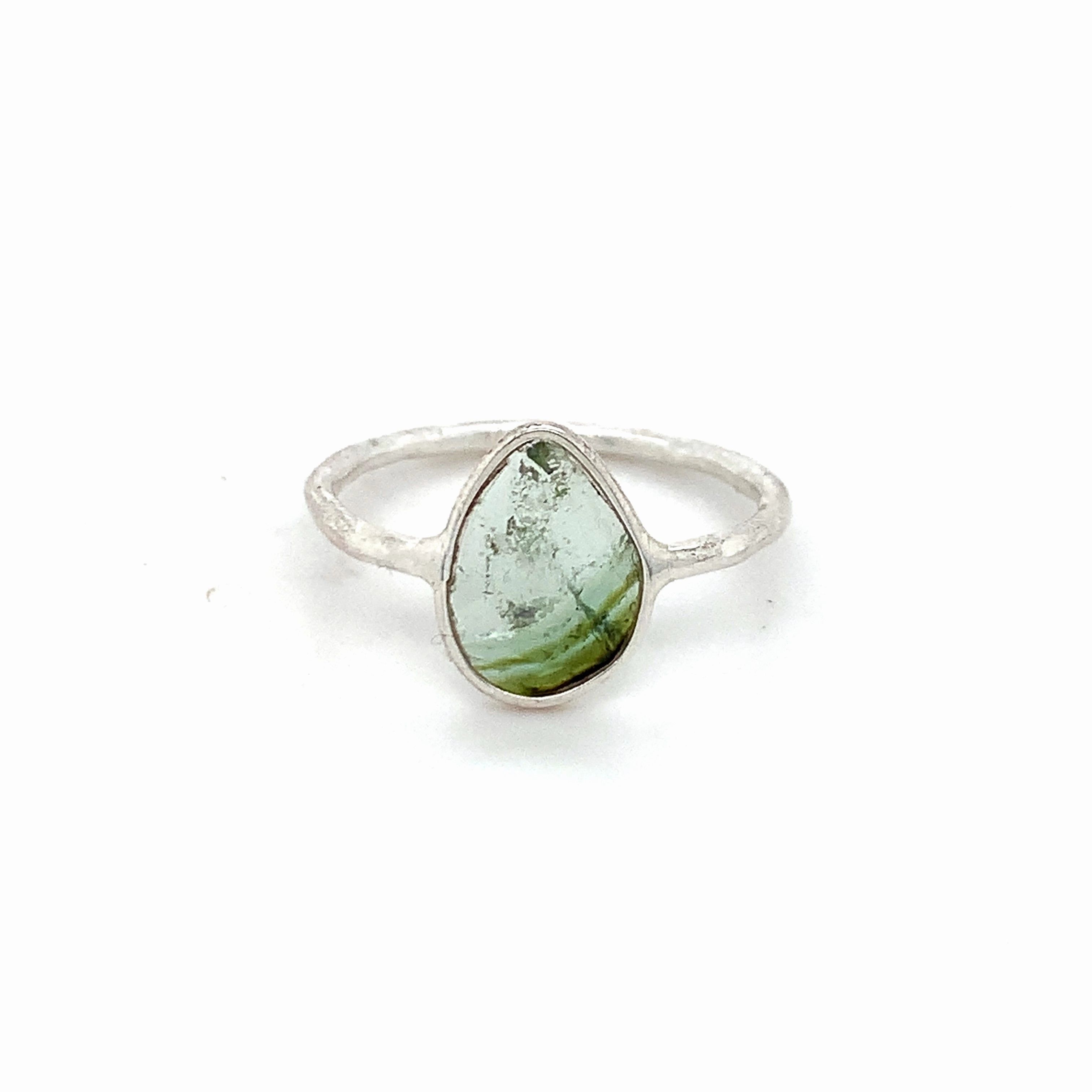 Flat Semi-Precious Tourmaline Silver Ring
