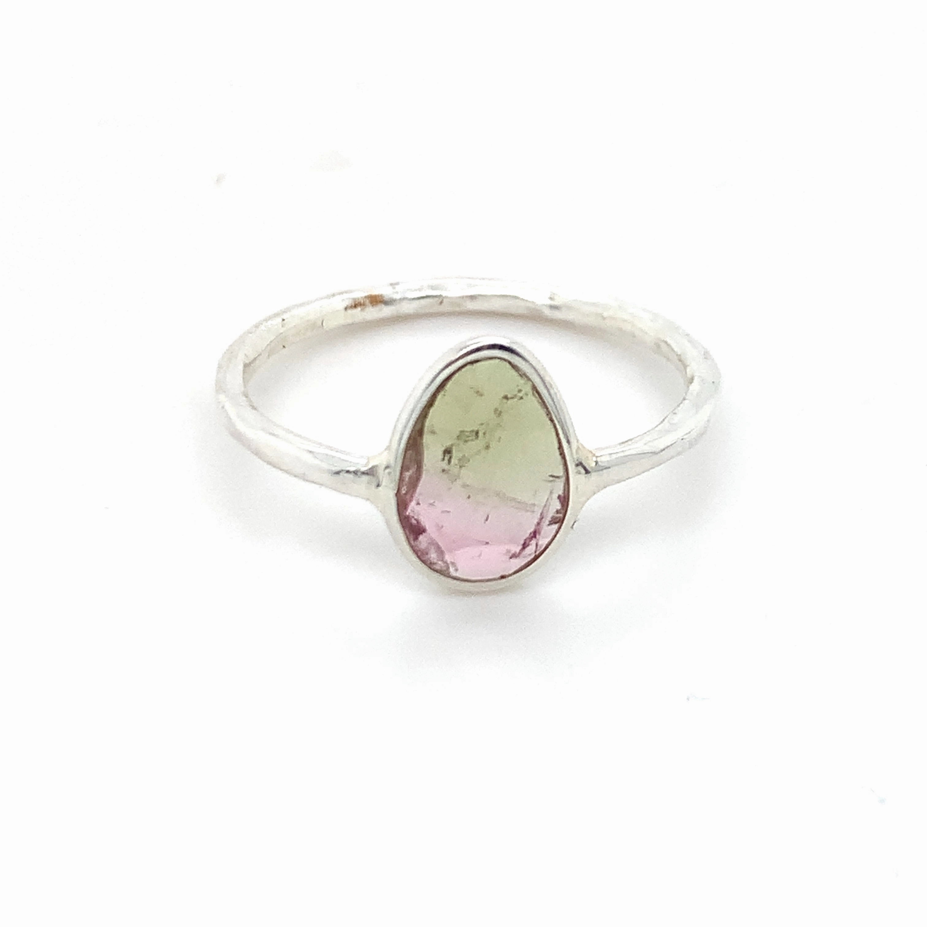 Flat Semi-Precious Tourmaline Silver Ring