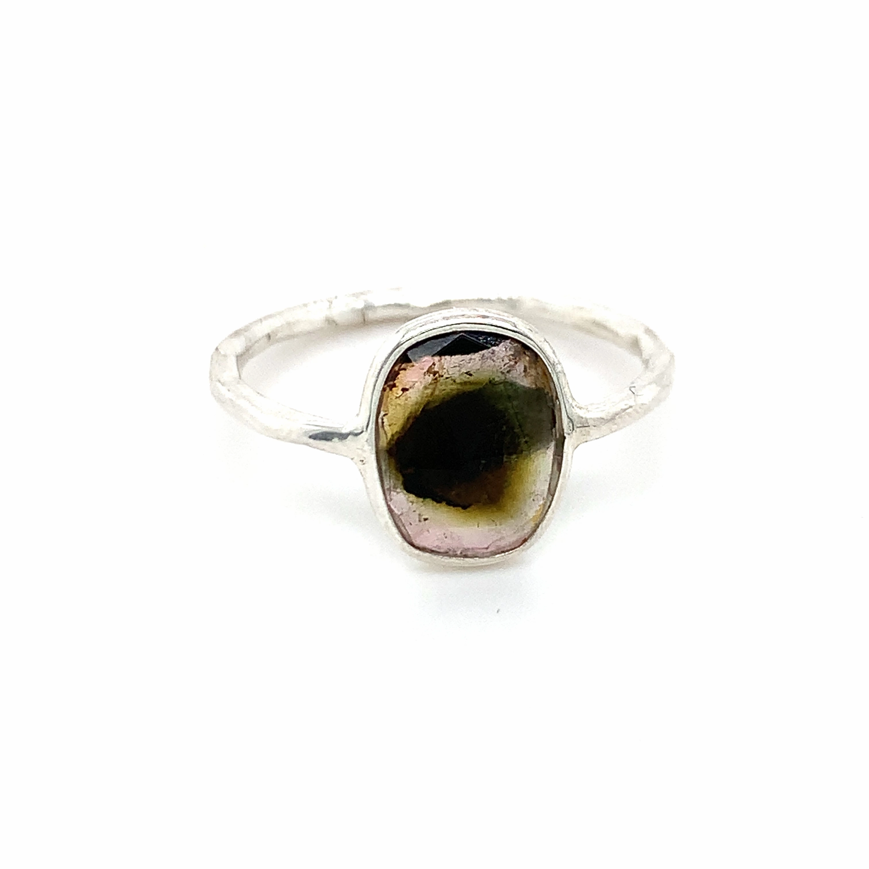 Flat Semi-Precious Tourmaline Silver Ring