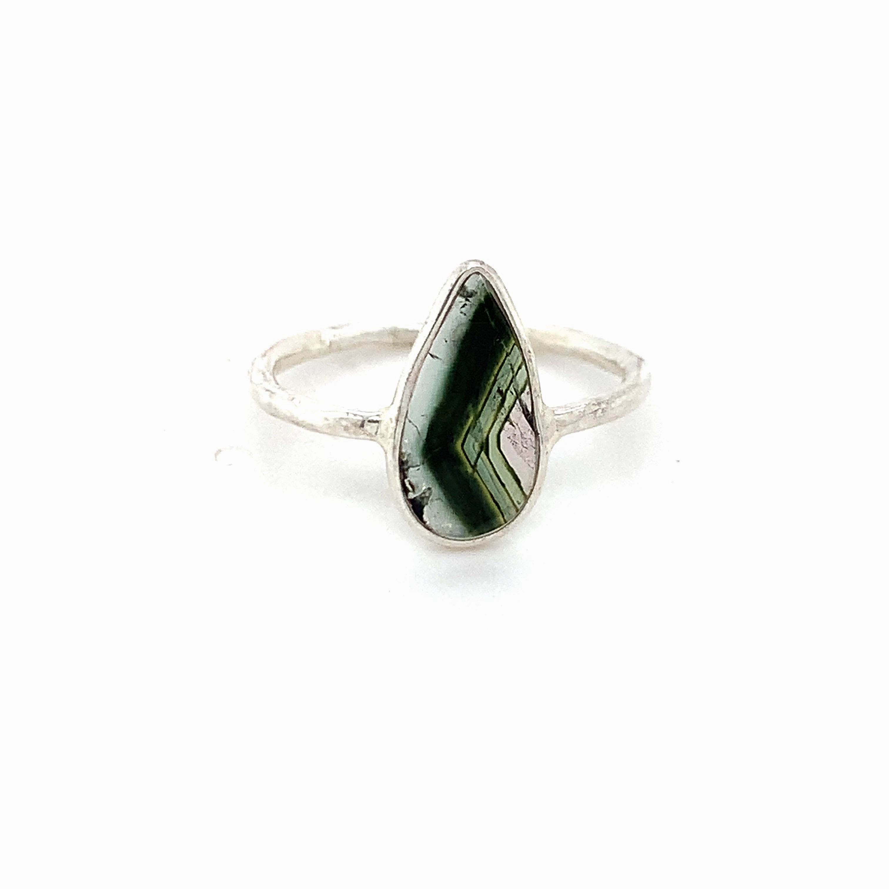 Flat Semi-Precious Tourmaline Silver Ring