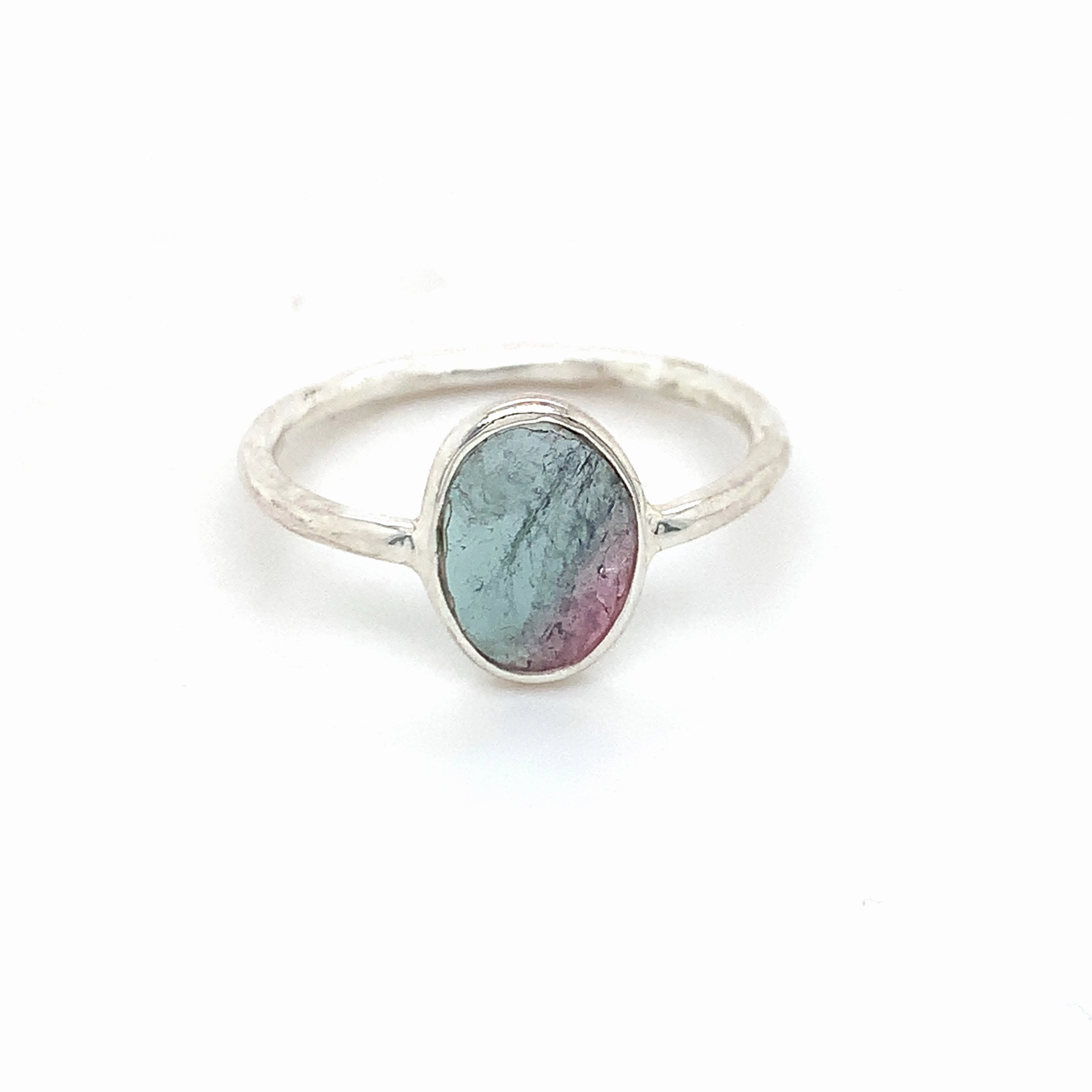 Flat Semi-Precious Tourmaline Silver Ring