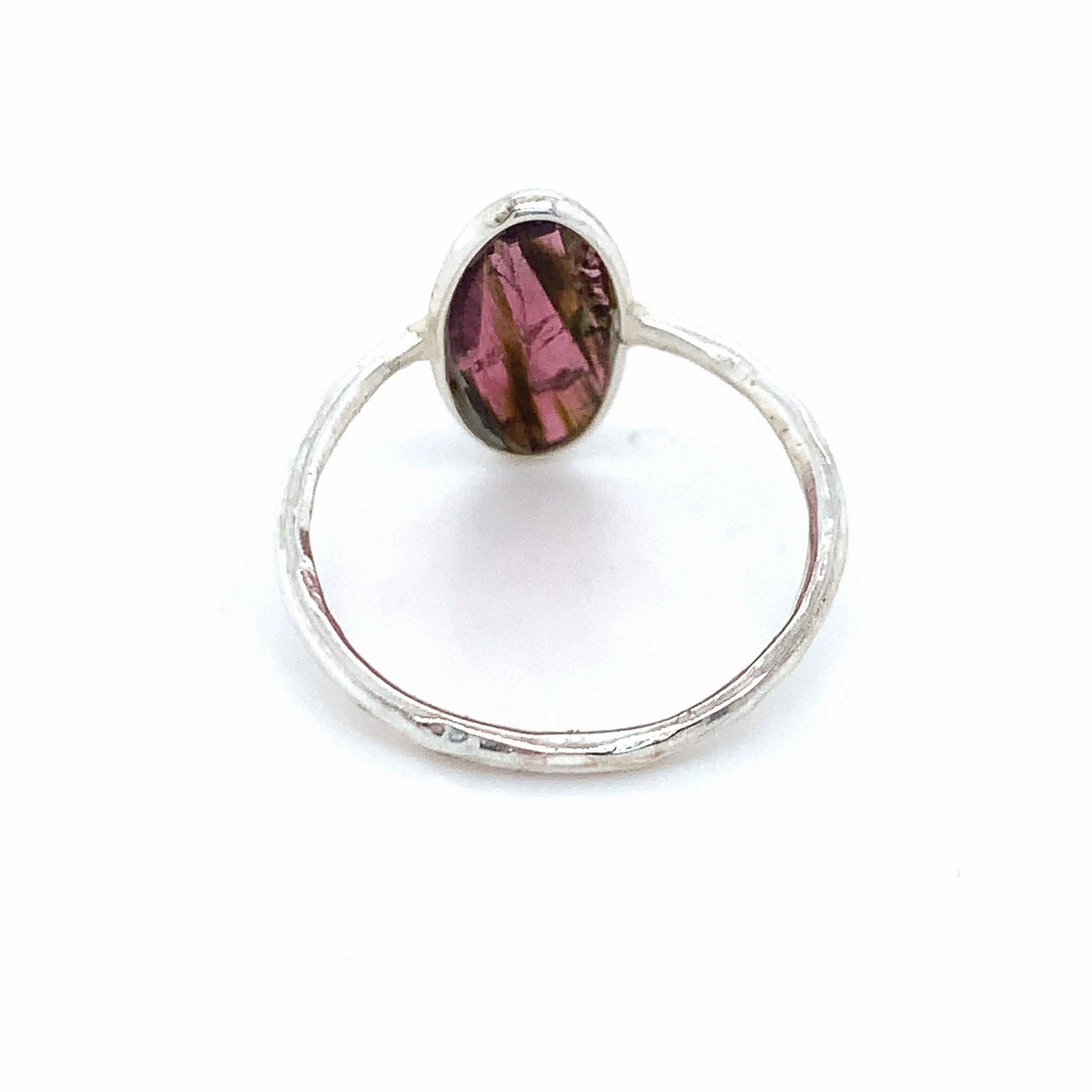 Flat Semi-Precious Tourmaline Silver Ring