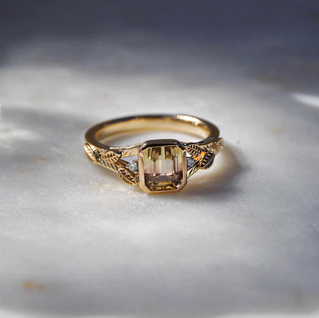 Floral WaterMelon Tourmarline Ring