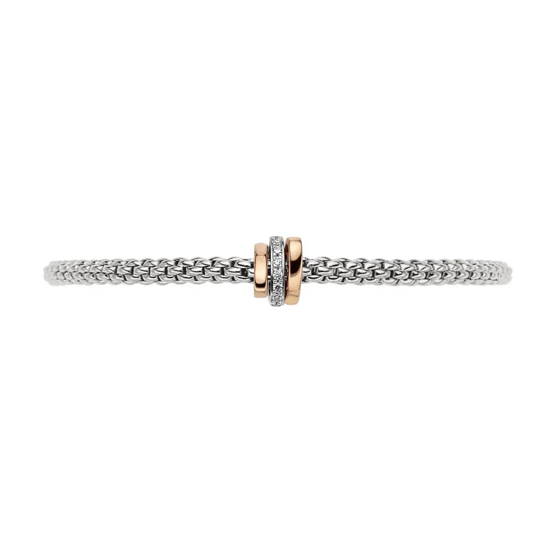 Fope Flex'it Prima 18ct White Gold 0.10ct Diamond Rose Gold Rondelle Bracelet