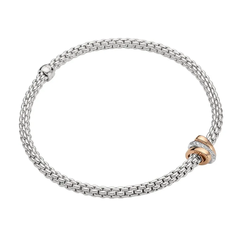 Fope Flex'it Prima 18ct White Gold 0.10ct Diamond Rose Gold Rondelle Bracelet