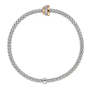 Fope Flex'it Prima 18ct White Gold 0.10ct Diamond Rose Gold Rondelle Bracelet