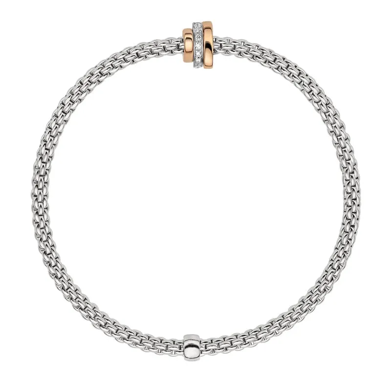 Fope Flex'it Prima 18ct White Gold 0.10ct Diamond Rose Gold Rondelle Bracelet