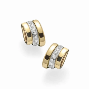 Fope Flex'It Prima 18ct Yellow White Gold Pave Diamond Stud Earrings