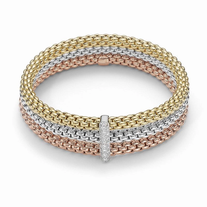 Fope Flex'it Solo 18ct White Rose & Yellow Gold 0.34ct Diamond Bracelet