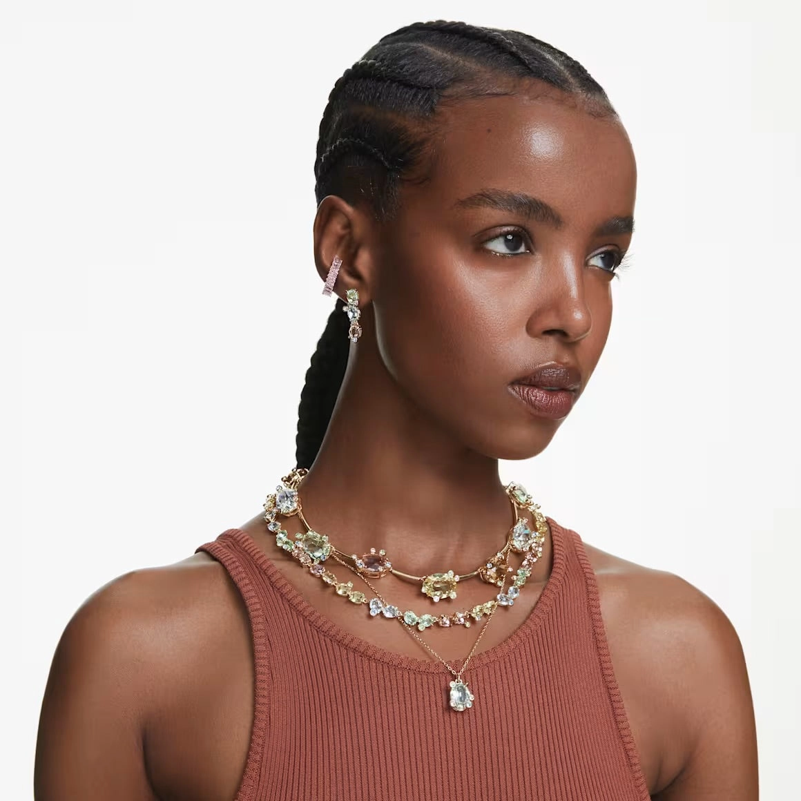 Gema Multicoloured Mixed Cuts Gold Tennis Necklace
