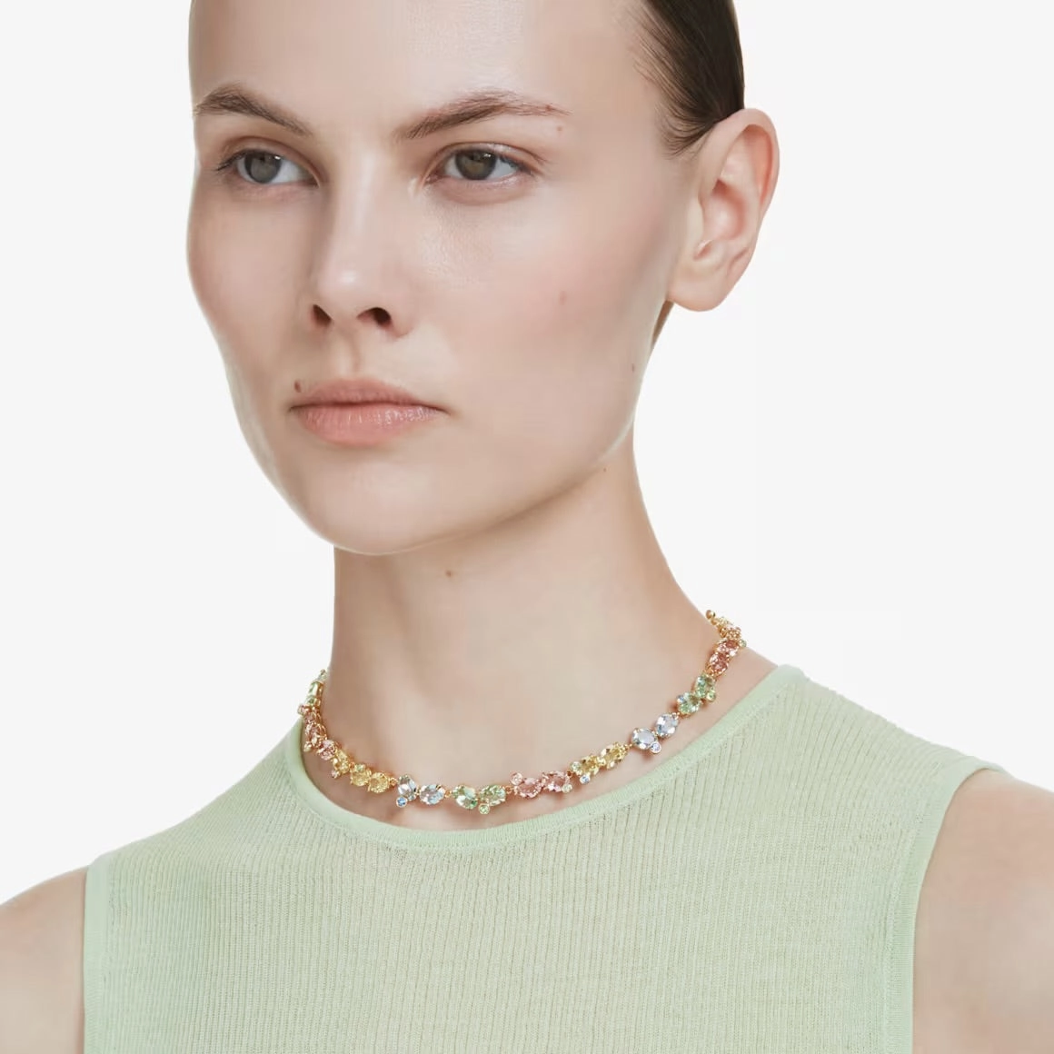 Gema Multicoloured Mixed Cuts Gold Tennis Necklace