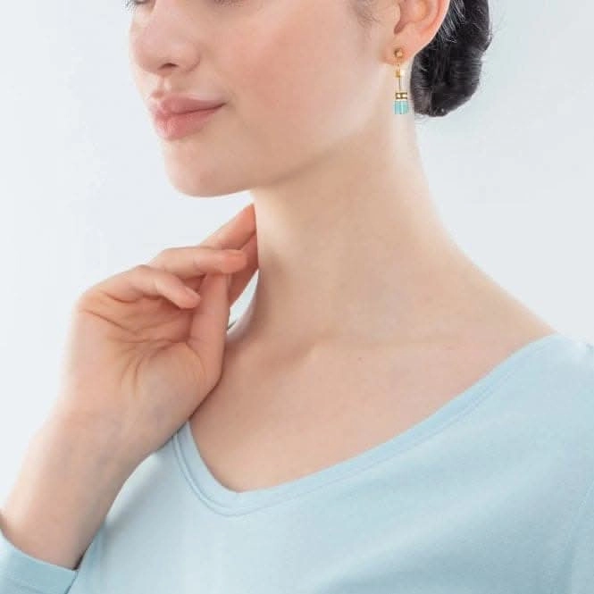 GeoCUBE Iconic Turquoise-Gold Earrings 2838/21-0616