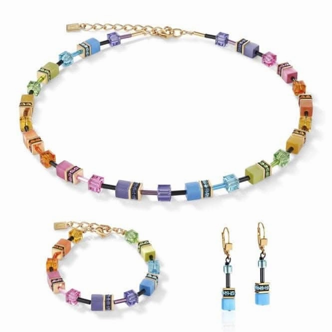 GeoCUBE Multicolour Rainbow-Gold Earrings 2838/20-1573