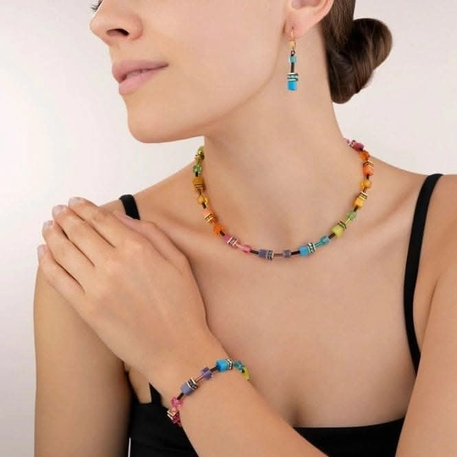 GeoCUBE Multicolour Rainbow-Gold Earrings 2838/20-1573
