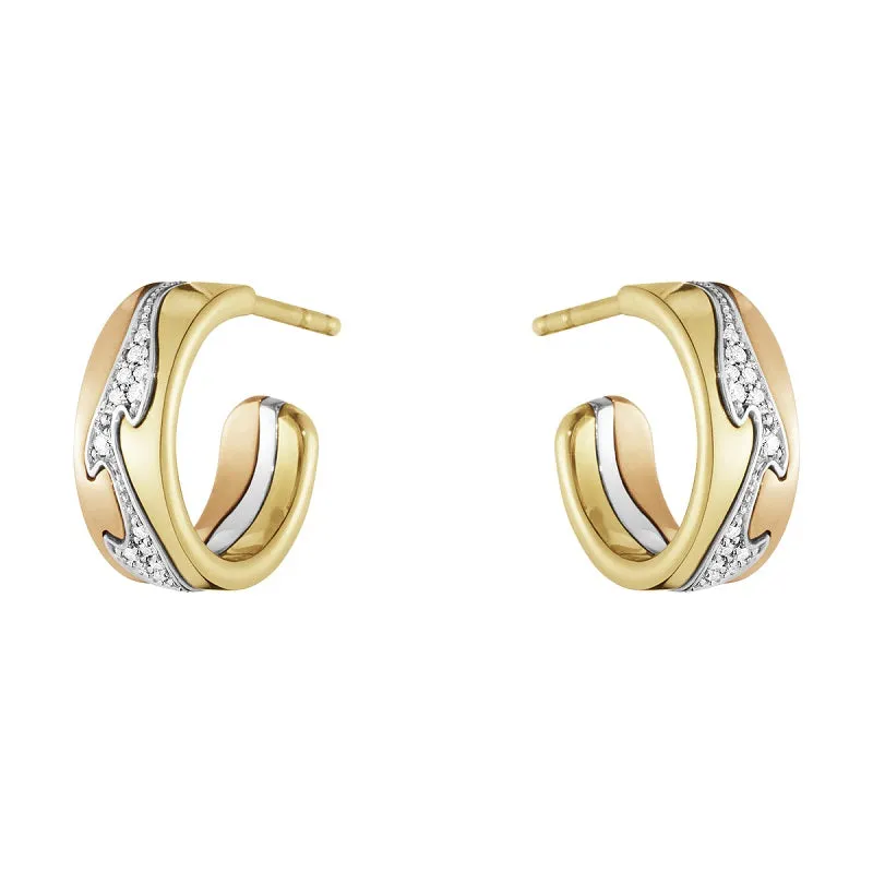 Georg Jensen Fusion 18ct Gold Diamond Small Open Hoop Earrings