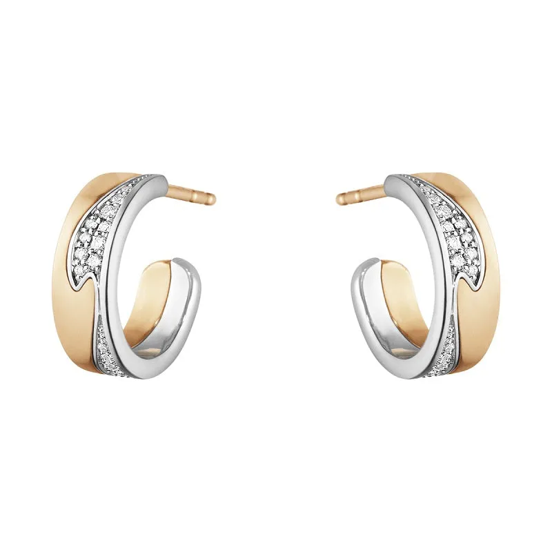 Georg Jensen Fusion 18ct Rose Gold Diamond Small Open Hoop Earrings