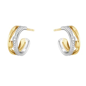 Georg Jensen Fusion 18ct Yellow and White Gold Diamond Pave Hoop Earrings