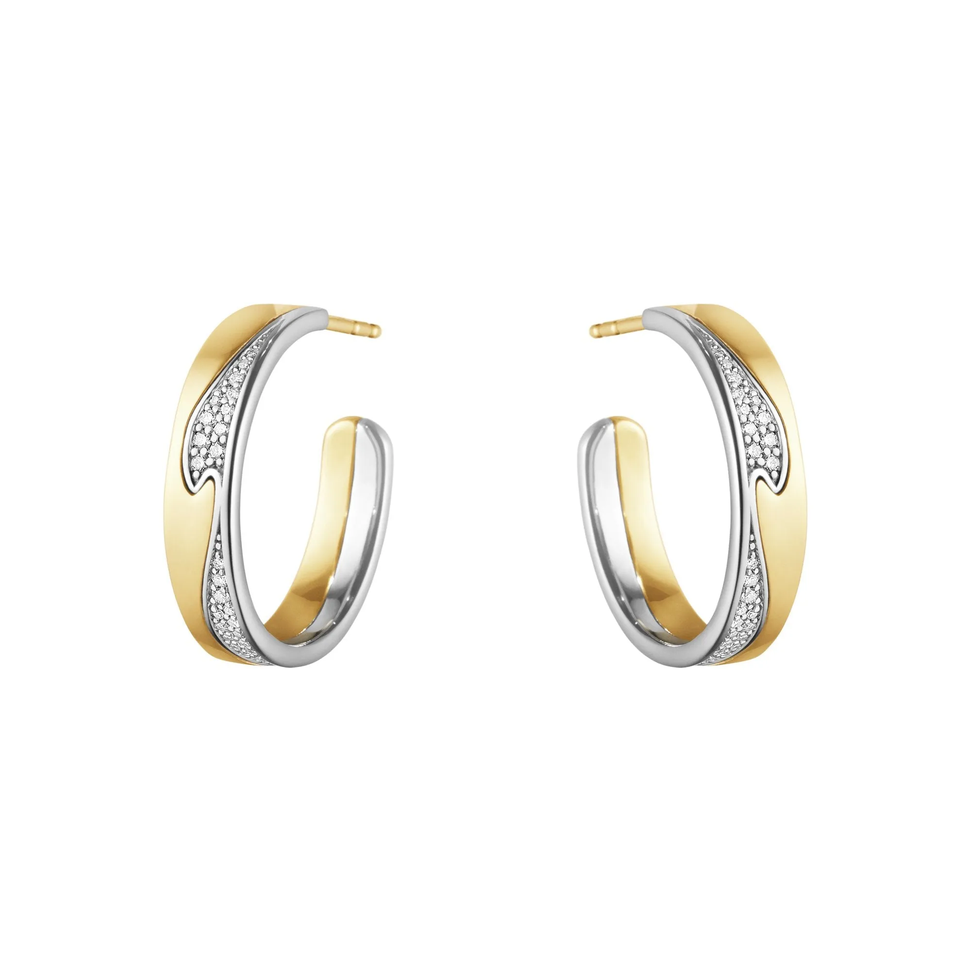 Georg Jensen Fusion 18ct Yellow White Gold 0.21ct Diamond Large Hoop Earrings D