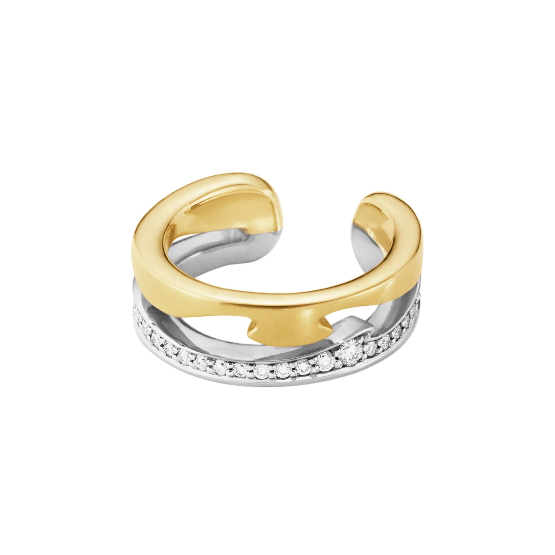Georg Jensen Fusion 18ct Yellow White Gold Diamond Pave Single Ear Cuff Earring
