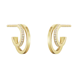 Georg Jensen Halo 18ct Yellow Gold 0.12ct Diamond Small Hoop Earrings D